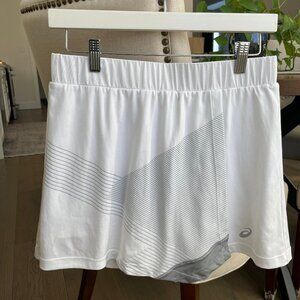 Asics Club GPX Skort/Skirt Poly Front Graphics Back Box Pleat Wht Gray Sz M NWOT